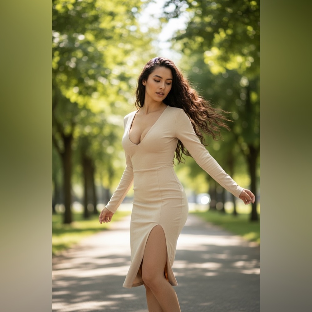 bebe Cream Long Sleeve Dress